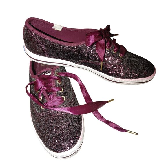 Keds x Kate Spade New York Champion Glitter Size Glitter Sneakers Black Burgundy - Picture 16 of 16